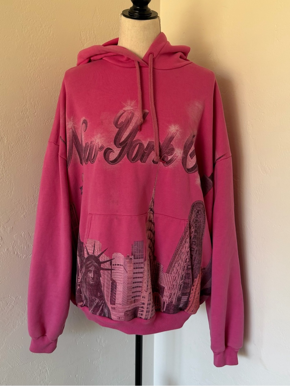 Balenciaga SS17 Pink Oversized Airbrush New York City NYC Hoodie [L]